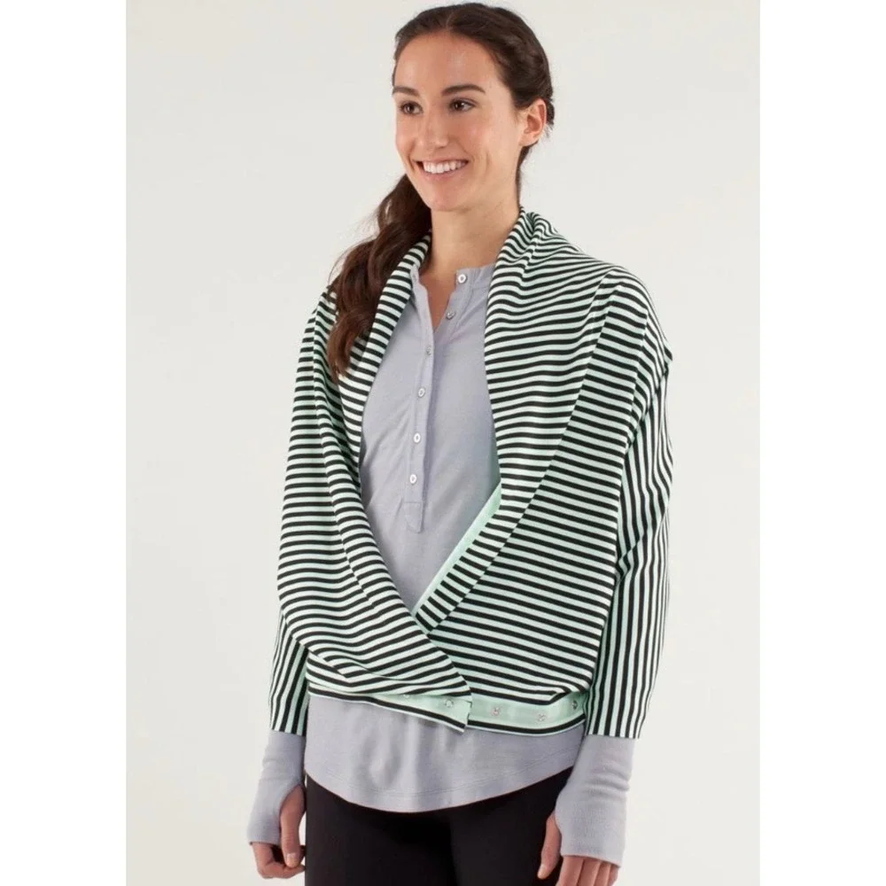 Lululemon Vinyasa‎ Scarf OS Mint Green Black Striped Excellent Multi-way Wrap